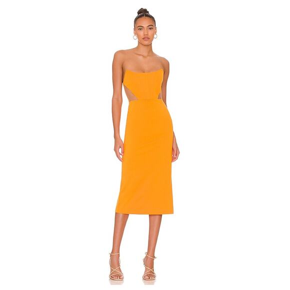 NBD Leighton Midi Dress Large NWT Satin Orange Lace-Up Cutout - Picture 1 of 9